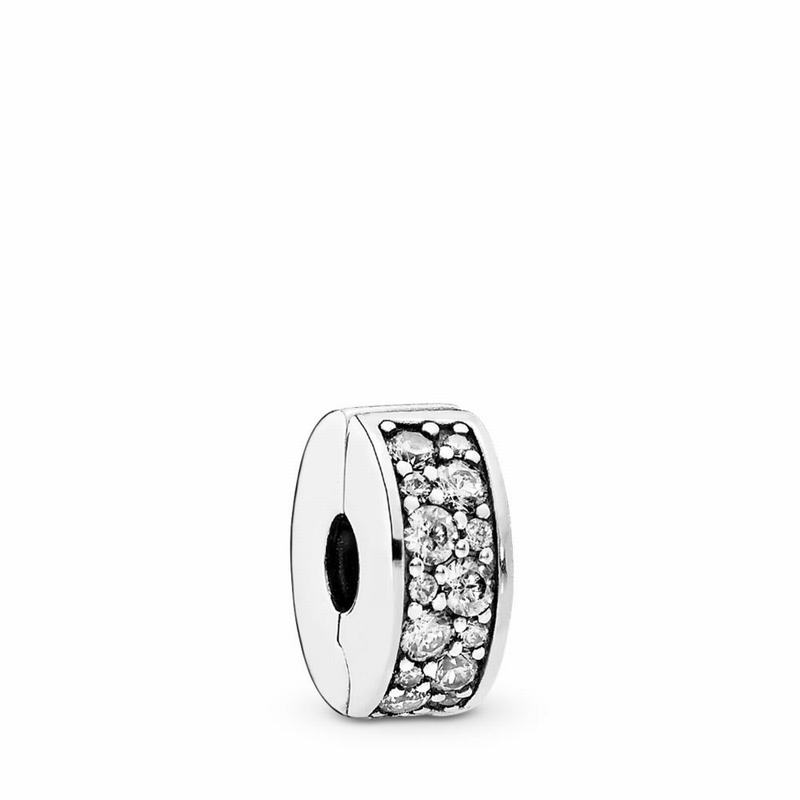 Pandora Clear Pavé Clip Charm - Sterling Silver/Silicone/Cubic Zirconia - Canada | UQ3407YV